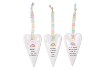 Load image into Gallery viewer, CHASING RAINBOWS 6 ASSORTED CERAMIC HANGING SLOGAN HEARTS GIFT