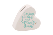 Load image into Gallery viewer, OH SO PRETTY SAVING FOR RINGS AND SPARKLY THINGS CERAMIC HEART MONEY BOX