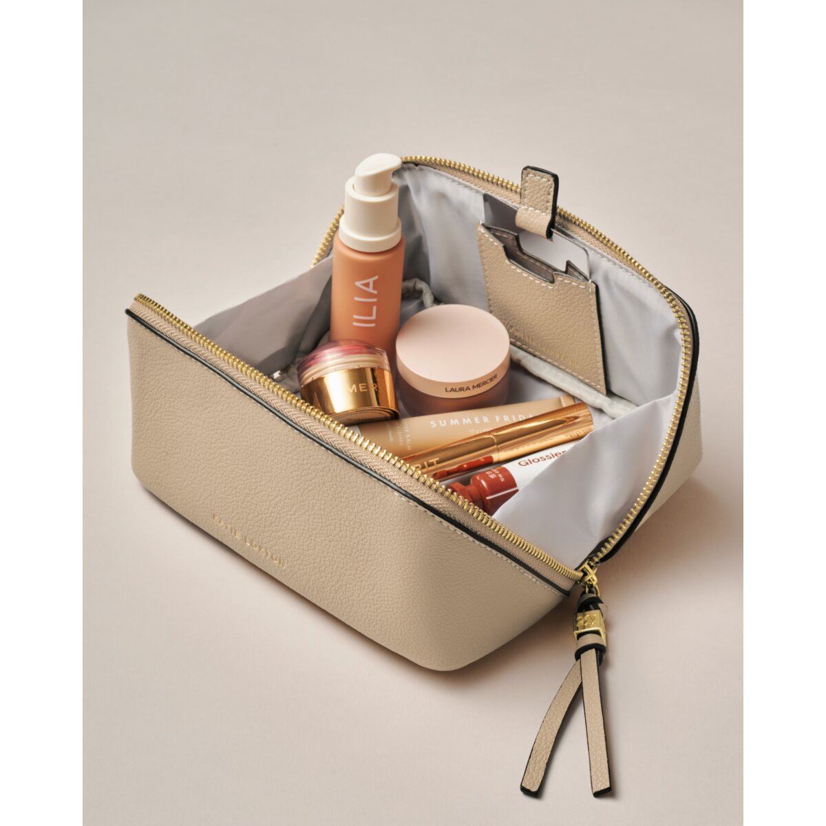 KATIE LOXTON | FOLD-OUT MIRROR MAKE UP BAG | LIGHT TAUPE
