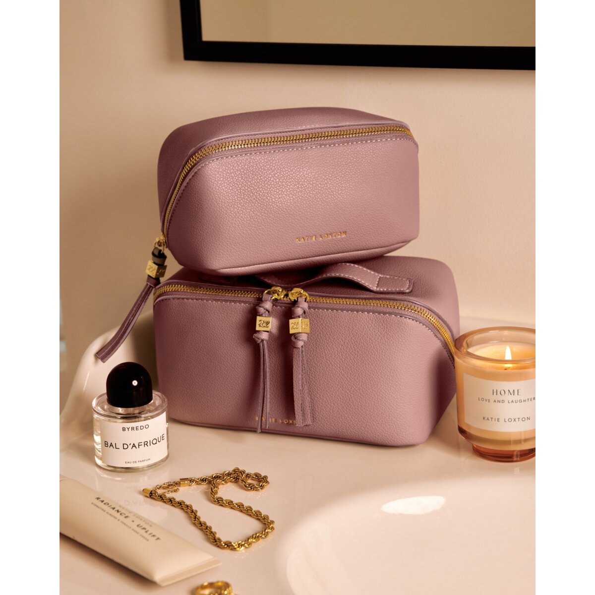 KATIE LOXTON | FOLD-OUT MIRROR MAKE UP BAG | DEEP ROSE