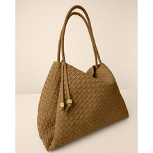 Load image into Gallery viewer, KATIE LOXTON | NOVA HAND WOVEN LARGE SHOULDER BAG | LIGHT CARAMEL SUEDETTE

