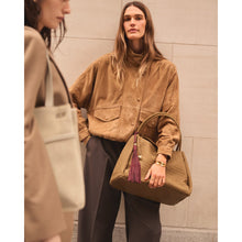 Load image into Gallery viewer, KATIE LOXTON | NOVA HAND WOVEN LARGE SHOULDER BAG | LIGHT CARAMEL SUEDETTE
