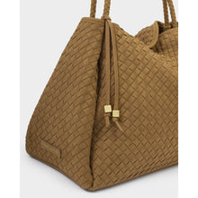 Load image into Gallery viewer, KATIE LOXTON | NOVA HAND WOVEN LARGE SHOULDER BAG | LIGHT CARAMEL SUEDETTE
