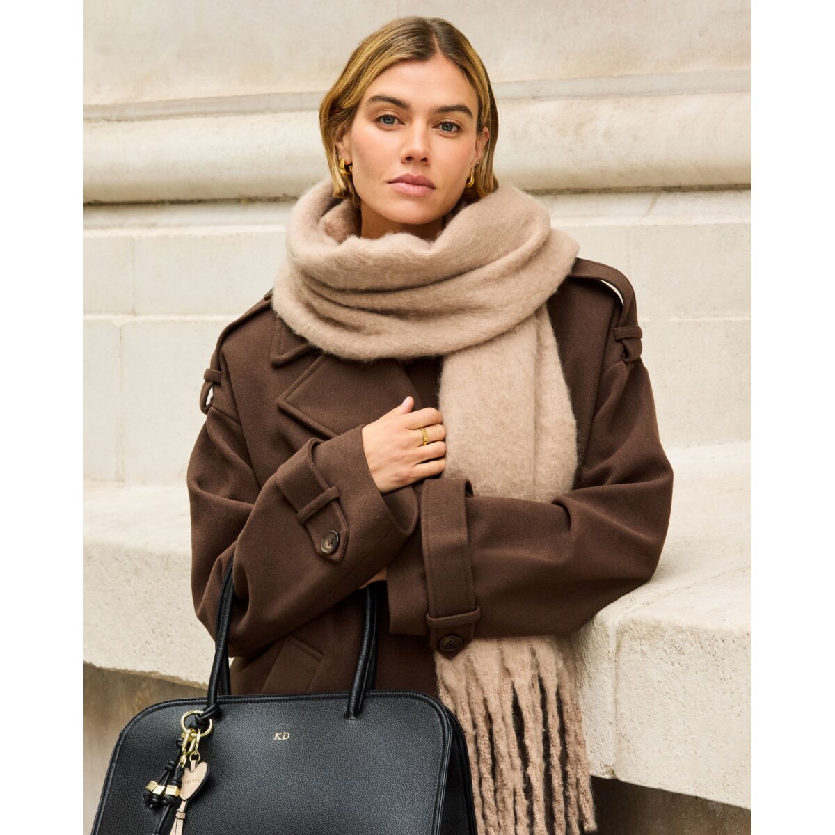 KATIE LOXTON | RECYCLED TASSEL SCARF | BLUSH TAUPE