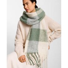 Load image into Gallery viewer, KATIE LOXTON | RECYCLED CHECKED TASSEL SCARF | GRAPHITE GREEN
