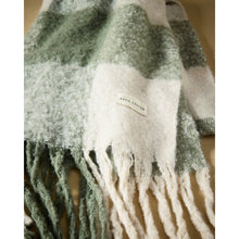 Load image into Gallery viewer, KATIE LOXTON | RECYCLED CHECKED TASSEL SCARF | GRAPHITE GREEN

