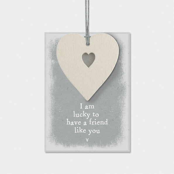 EAST OF INDIA CREAM HEART TAG LUCKY TO HAVE A FRIEND GIFT TAG