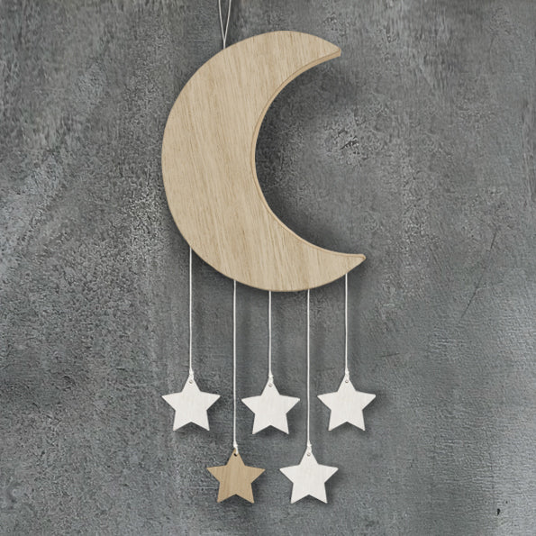 EAST OF INDIA WOODEN MOON WITH HANGING STARS BABY