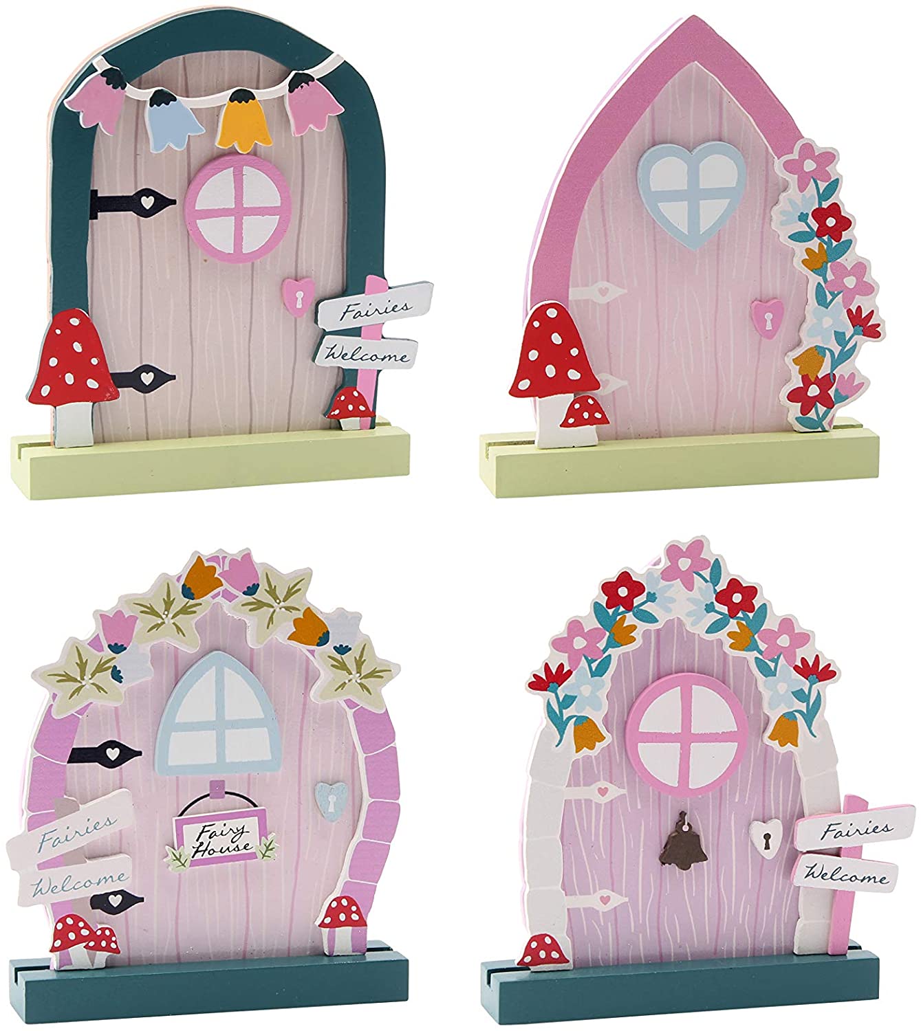 ONCE UPON A TIME 4 ASSORTED WOODEN FAIRY DOORS FREESTANDING CHILDREN
