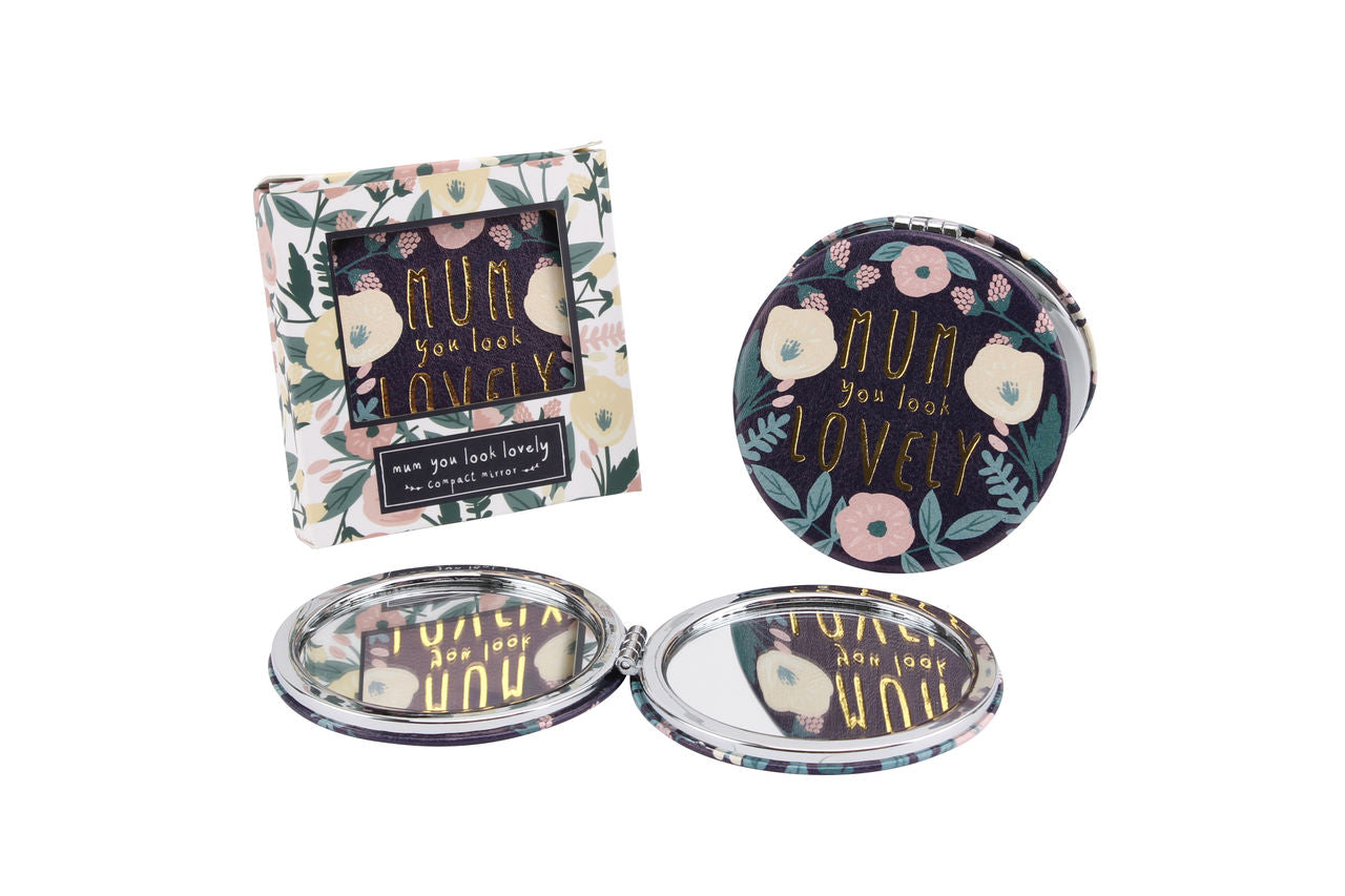 MUM YOU LOOK LOVELY PURPLE FLORAL COMPACT MIRROR GIFT