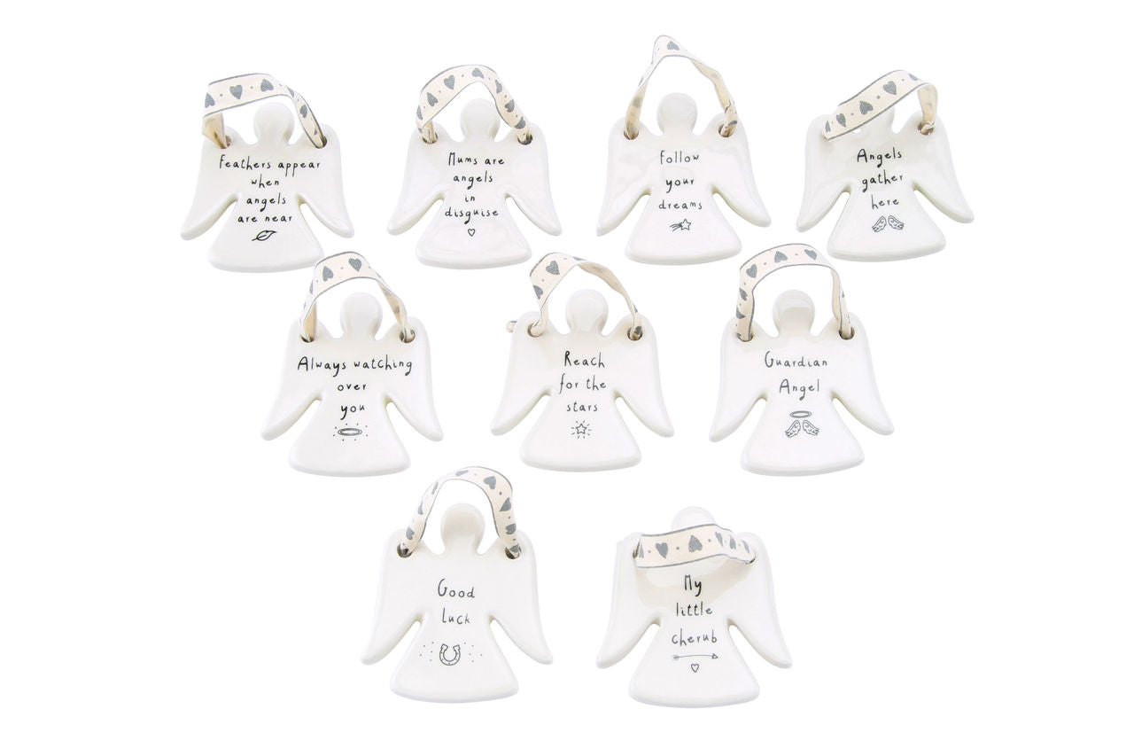SENT AND MEANT 9 ASSORTED HANGING CERAMIC ANGELS