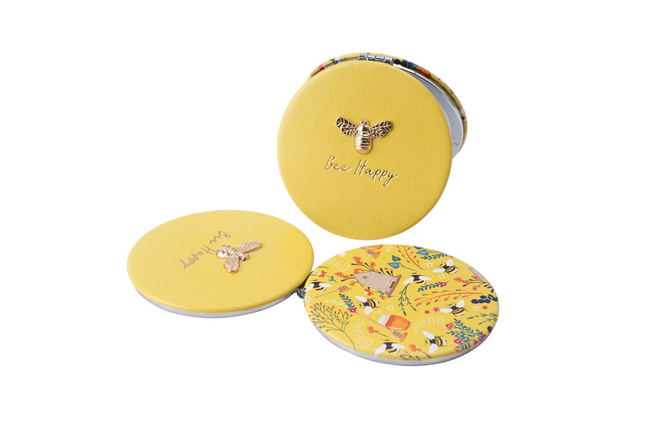 THE BEEKEEPER BEE HAPPY YELLOW GOLD COMPACT MIRROR