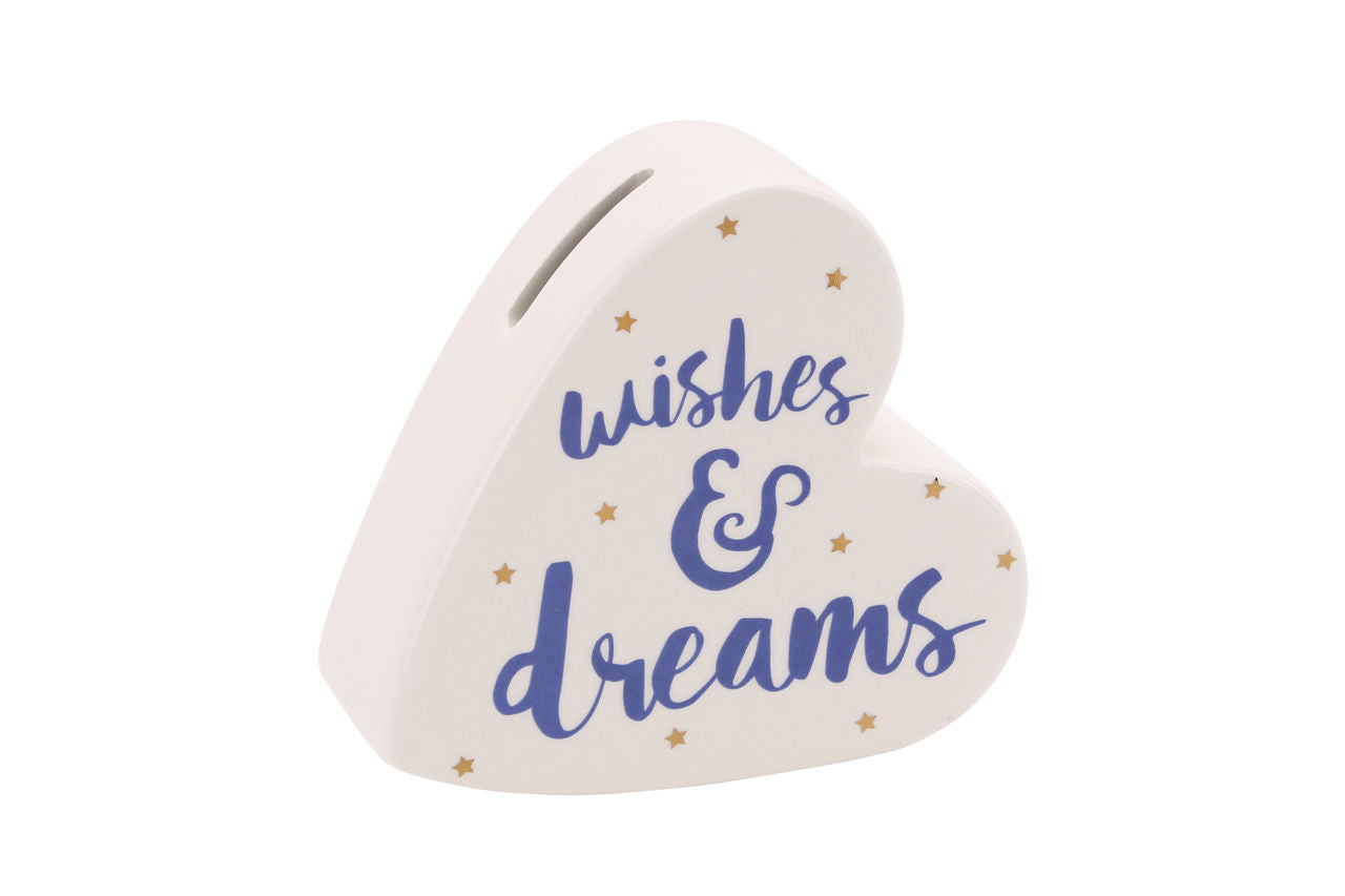 OH SO PRETTY WISHES AND DREAMS CERAMIC HEART MONEY BOX FREESTANDING GIFT