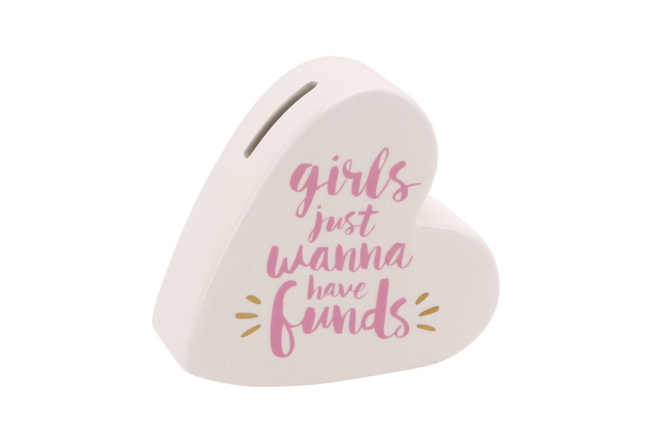 OH SO PRETTY | GIRLS JUST WANNA HAVE FUNDS | CERAMIC HEART MONEY BOX