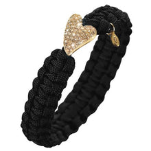 Load image into Gallery viewer, SOLDIER TO SOLDIER | BLACK PARACHUTE CORD BRACELET GOLD CZ CLASP
