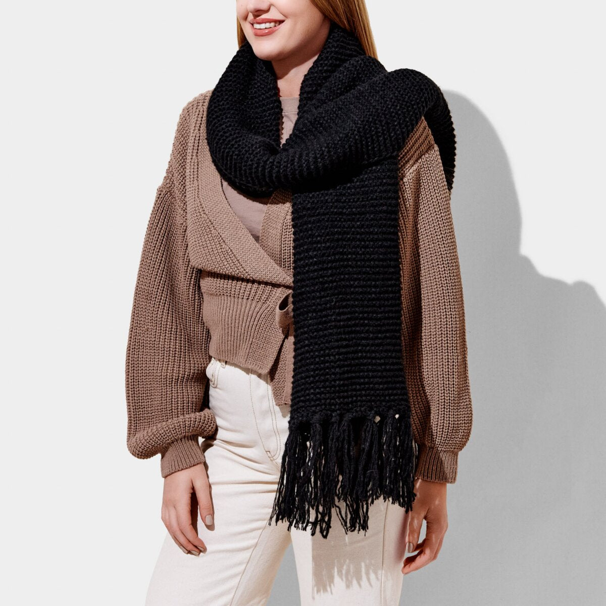 KATIE LOXTON | CHUNKY KNITTED SCARF | BLACK