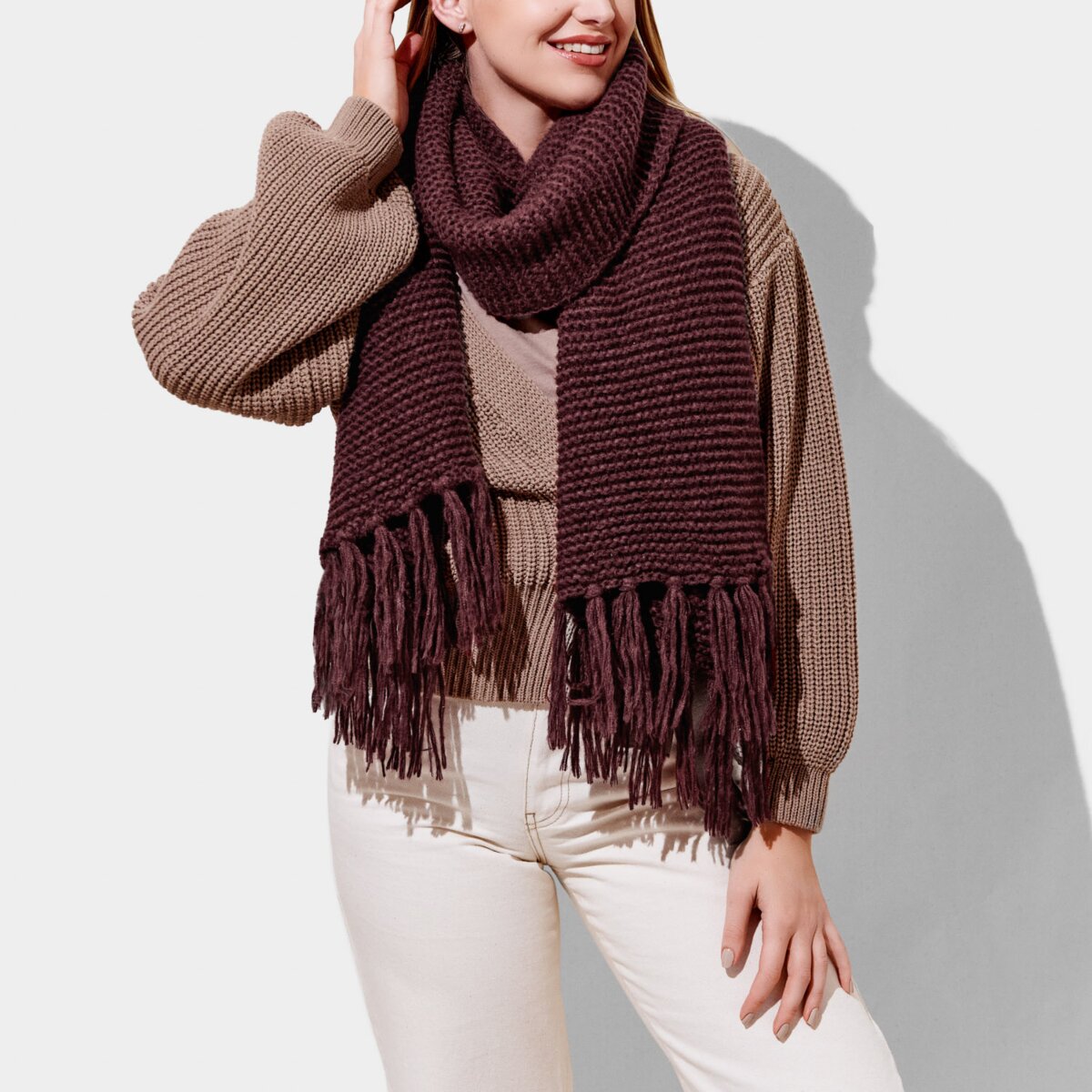 KATIE LOXTON | CHUNKY KNITTED SCARF | PLUM