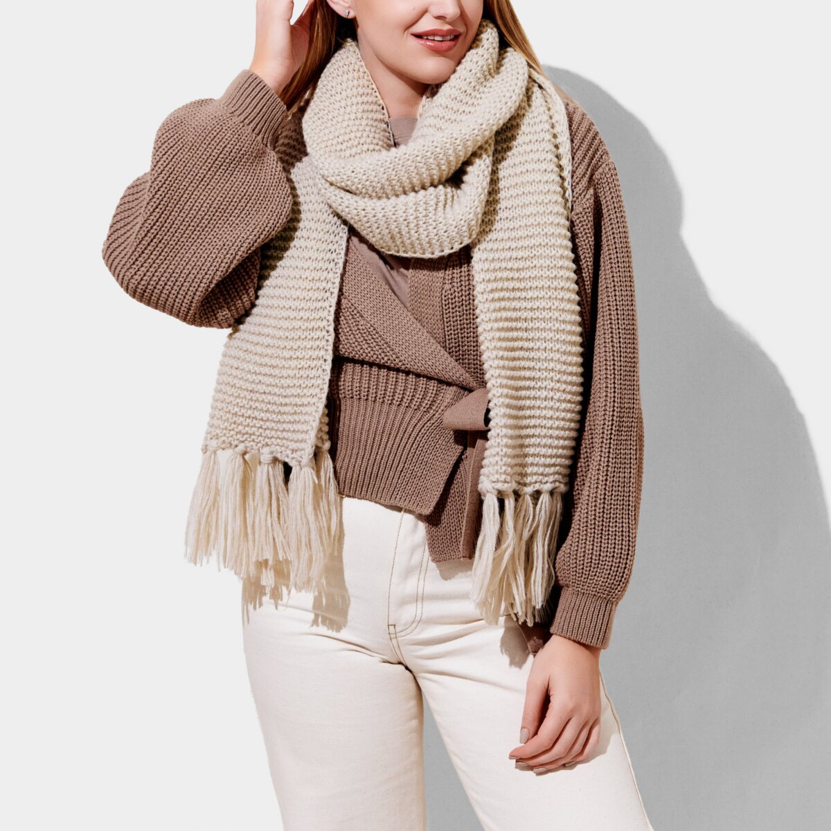 KATIE LOXTON | CHUNKY KNITTED SCARF | LIGHT TAUPE